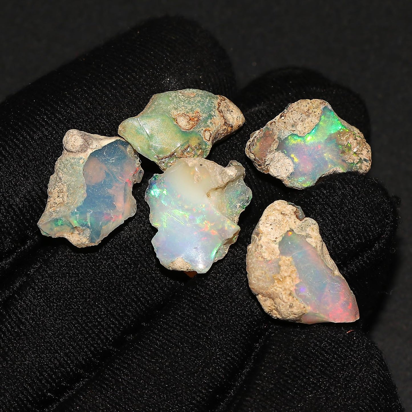 CRYSTALINES 5pcs Wholesale Natural Raw Ethiopian Opal Gemstone, Untreated Rough Stone, Bulk Crystals Loose Supplies for Jewelry Making, DIY Craft, October Birthstone, Gem Collection