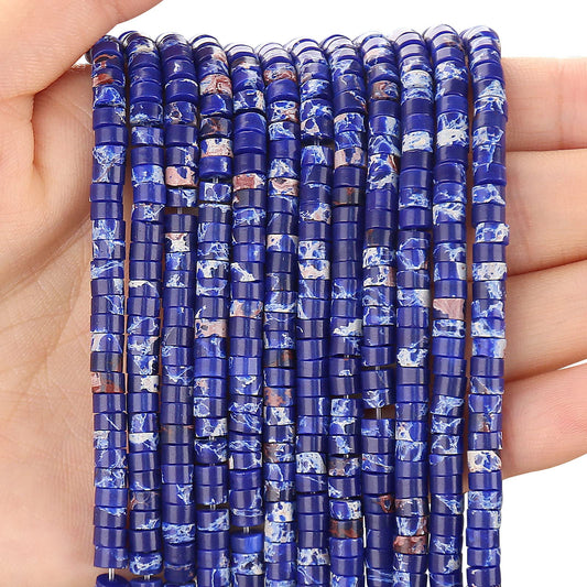 BONNY BOXX 150PCs Natural Blue Imperial Jasper Spacer Beads, Loose Semi Precious Flat Round Gemstone Heishi Disc Stone Beads for Beading Jewelry Making 4mm*2mm