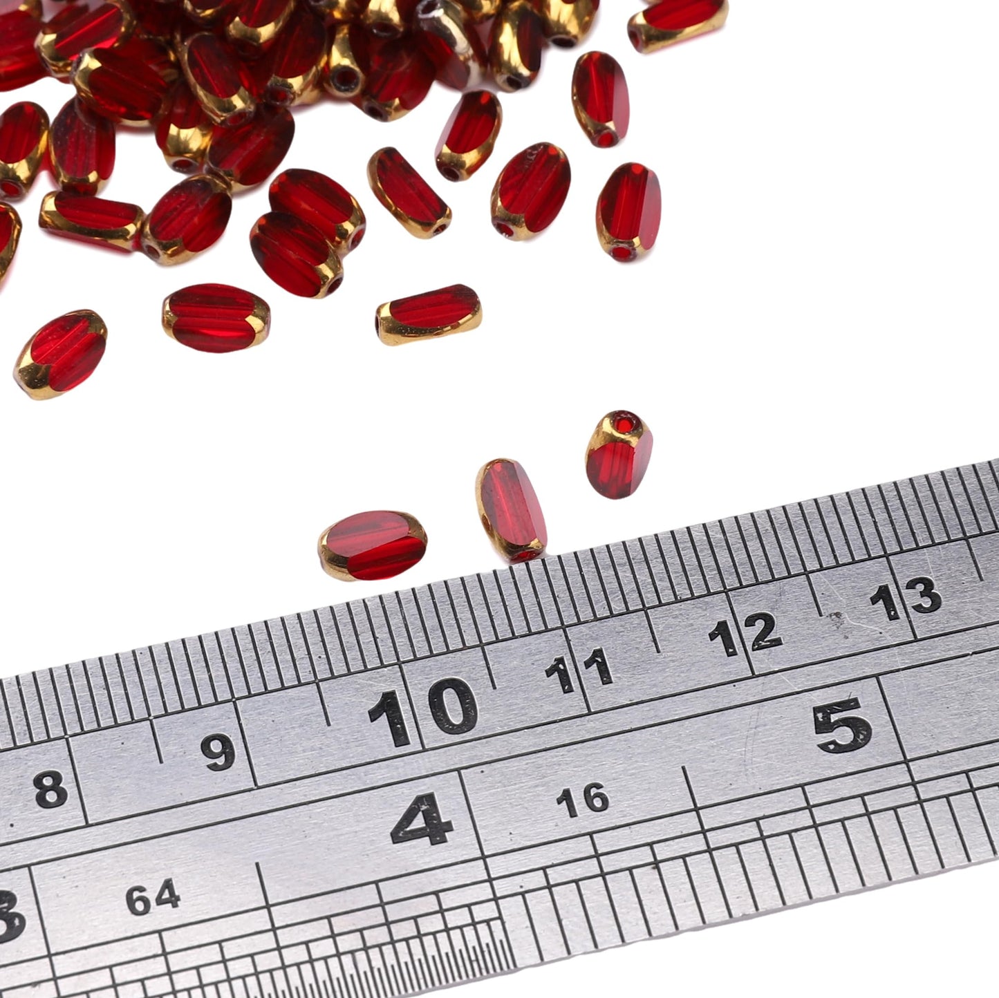 DADIFEN Glass Rice Beads Clear Wine Red 4x6mm 50pcs Faceted Oval Golden Edge Crystal Loose Beads for DIY Craft Jewelry Making