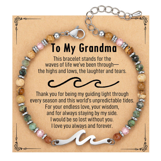 TONY & SANDY Grandma Bracelet, Grandma Birthday Gifts from Granddaughter, Grandmother Wave Bracelet for Women, Unique Mother’s Day Gifts for Grandmother Valentines Day Gift for Her