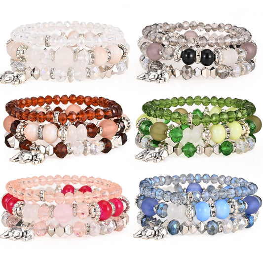 Bohemian Bracelet Sets for Women - 6 Sets Stackable Stretch Bracelets Multi-color Boho Jewelry for Women Hippie Bracelets Dainty Jewelry Best Friend (Elephent Bead Bracelets)