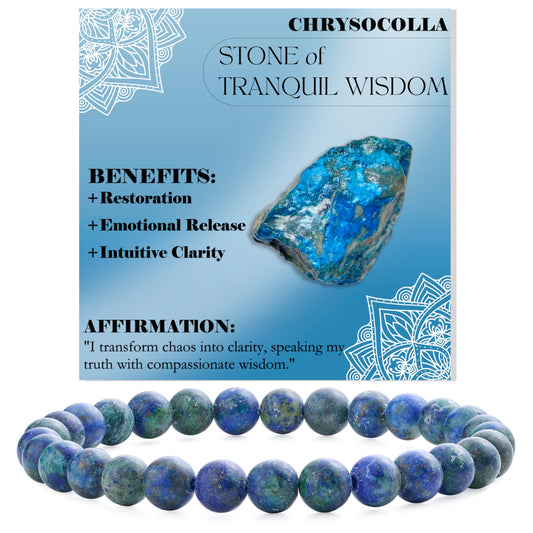 Bivei Chrysocolla-Gentle Expression-6mm Beaded Bracelets for Women Handmade Semi Precious Natural Stone Stretch Elastic Jewelry for Women Yoga Protection Gifts