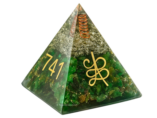 Amazing Gemstone Orgone Pyramid for Money Zibu Symbol Green Aventurine Crystals and Healing Stones - Authentic Orgonite & Organite Gifts to Atrract Money Abundance Wealth Home Lucky Stone 808520741