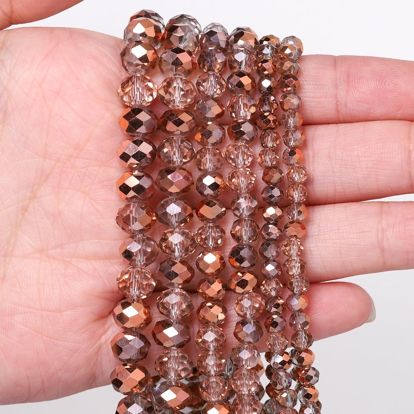 NITOPUPU 300pcs 8mm Crystal Glass Beads for Jewelry Making Faceted Rondelle Flat Beads for Bracelets Necklace Earrings DIY Crafts (Brown Flat Half-Plated Crystal Bead)