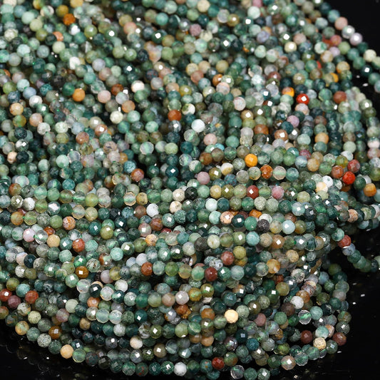 Song Xi 90pcs 4mm Natural Indian Agate Gemstone Beads Faceted Round Loose Stone Beads for Jewelry Making (1 Strand)