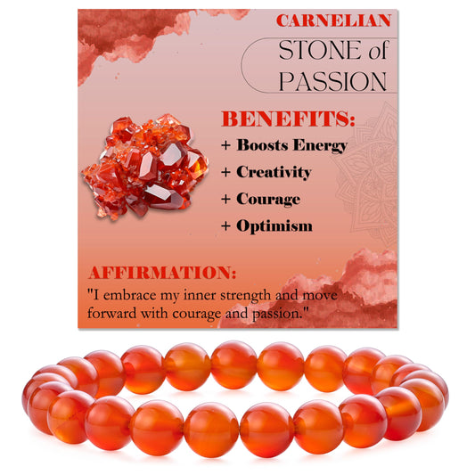 Carnelian - Passion - 8mm Beaded Bracelets for Women Handmade Semi Precious Natural Stone Stretch Elastic Jewelry Yoga Protection Gifts