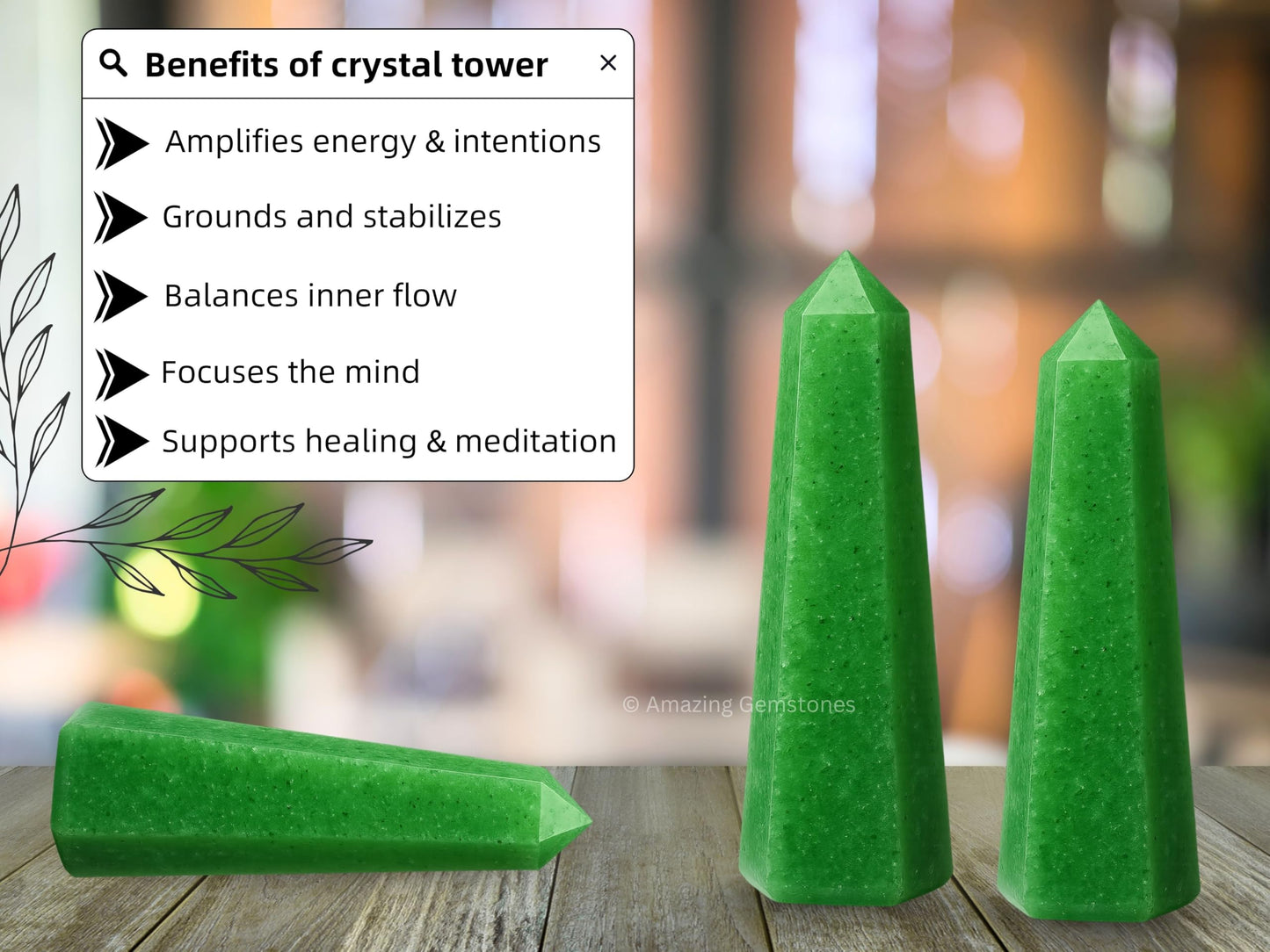 Amazing Gemstone Green Strawberry Quartz Crystal Towers - Natural Healing Crystal Point Obelisk for Reiki Healing and Crystal Grid (3" to 4" INCH)