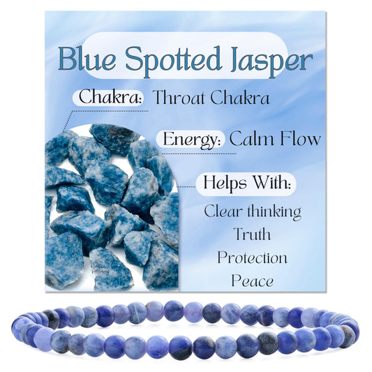 Bivei Blue Spotted Jasper-Calm Flow-4mm Beaded Bracelets for Women Handmade Semi Precious Natural Stone Stretch Elastic Jewelry Yoga Protection Gifts