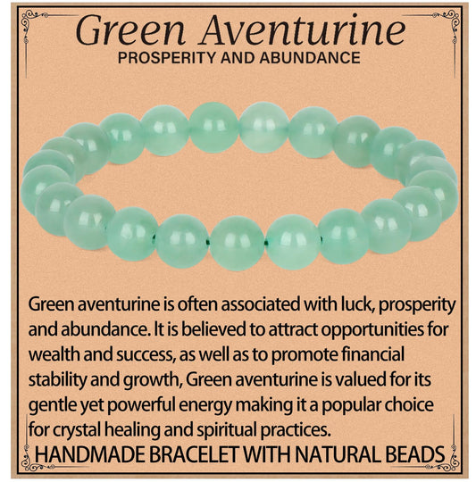 LPBeads Handmade Natural Gemstone Stretch Elastic 8mm Green Aventurine Bracelet Healing Crystal Round Stone Beads Jewelry Gifts for Women Men