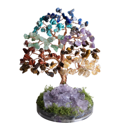 Dreamocean 7 Chakra Healing Crystals Tree Crystal Money Gemstone Bonsai Tree of Life for Positive Energy Home Room Office Dsek Decorations Fengshui Yoga Meditation Decor（Color）