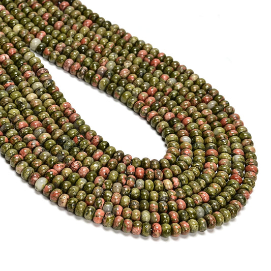 ICAI 4x6mm Natural Rondelle Beads – Loose Gemstone Spacers for DIY Jewelry Making (Unakite)