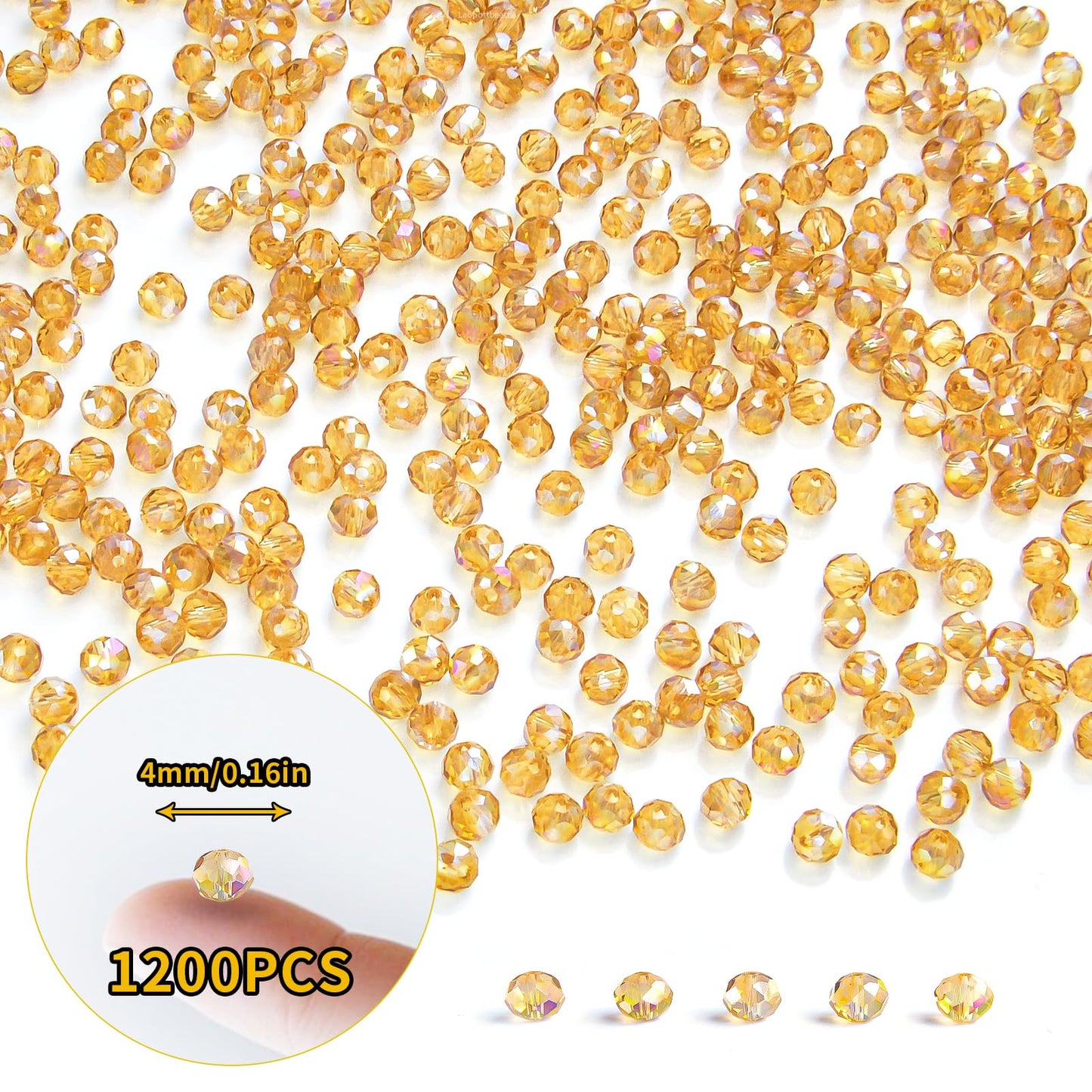 Laopottbeads 1200 Pcs 4mm Round Crystal Glass Beads for DIY Jewelry, Ideal for Bracelets, Necklaces, Pendants, and Handmade Craft Projects(Gold Champagne)