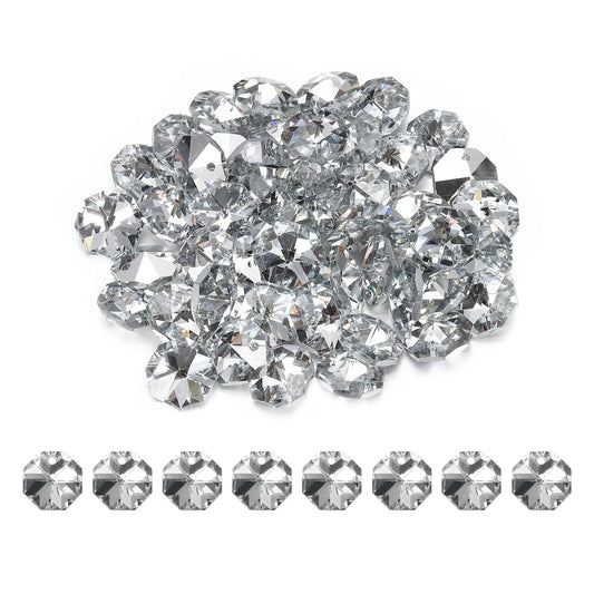 uxcell 50Pcs 1 Hole Crystal Octagon Beads, 14mm K9 Glass Hanging Chandelier Beads Prisms Parts for Crystal Chandeliers Lamp Hanging Pendant Jewelry DIY Craft, Silver Tone