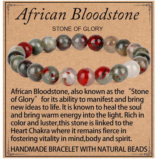 LPBeads Handmade Natural Gemstone Stretch Elastic 8mm African Bloodstone Bracelet Healing Crystal Round Stone Beads Jewelry Gifts for Women Men