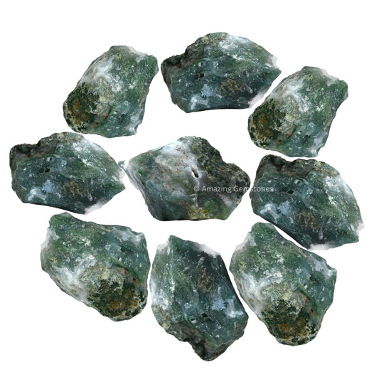 Amazing Gemstone Moss Agate Raw Crystals and Healing Stones, Natural Rocks for Tumbling and DIY Raw Stones and Crystals (1 lb)