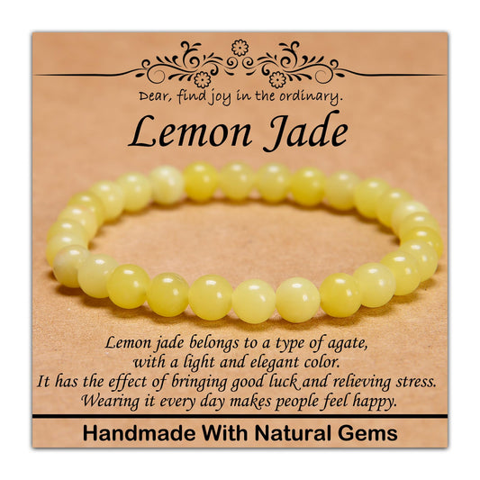 CHCCOYE 6mm Natural Healing Gemstone Bracelet Handmade Yoga Stretch Elastic Bracelet Stress Relief Crystal Jewelry for Men and Women (6mm,Lemon Jade)