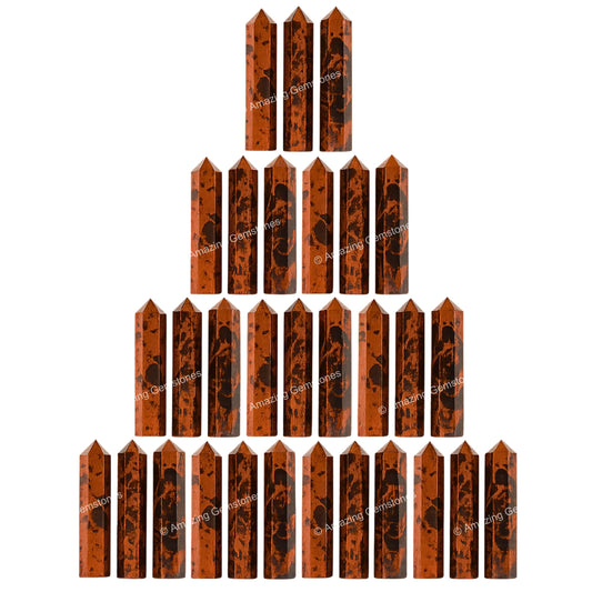Amazing Gemstone Mahogany Obsidian Crystal Points Bulk Healing Crystals and Stones - Pack of 3 Single Terminated Healing Wand Point Bulk Crystals for Crafts, Crystal Grid, DIY Work - Premium Crystals
