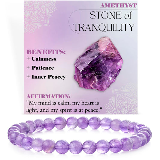 Bivei Amethyst - Tranquility - 6mm Beaded Bracelets for Women Handmade Semi Precious Natural Stone Stretch Elastic Jewelry for Women Yoga Protection Gifts Small