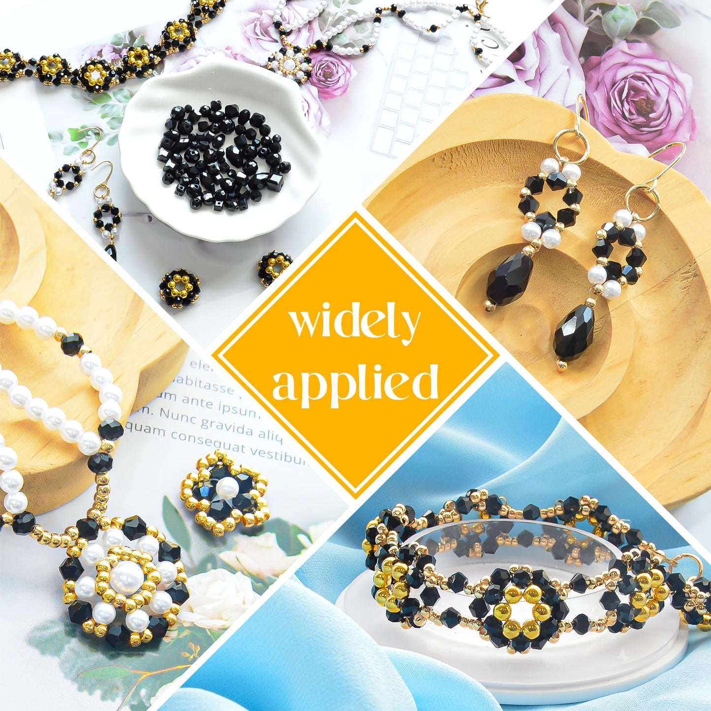 Laopottbeads 1500 Pcs Crystal Glass Beads for Jewelry Making – 12 Styles Bicone, Rondelle, Cube, Teardrop & 3mm Spacer Beads, DIY Bracelet Necklace Earring Craft Kit with Organizer Box(Black)