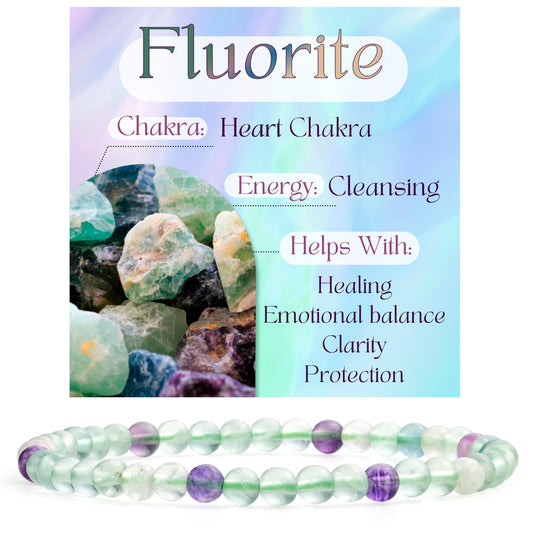 Bivei Fluorite - Cleansing - 4mm Beaded Bracelets for Women Handmade Semi Precious Natural Stone Stretch Elastic Jewelry Yoga Protection Gifts
