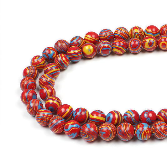 MJDCB Synthesis Colour Malachite Beads Beautiful Fashion Round Stone Beads for DIY Jewelry Making 15" (6mm, Blue - red - Yellow)