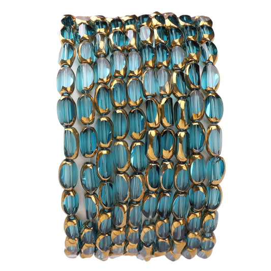 DADIFEN Glass Rice Beads Clear Lake Blue 4x6mm 50pcs Faceted Oval Golden Edge Crystal Loose Beads for DIY Craft Jewelry Making