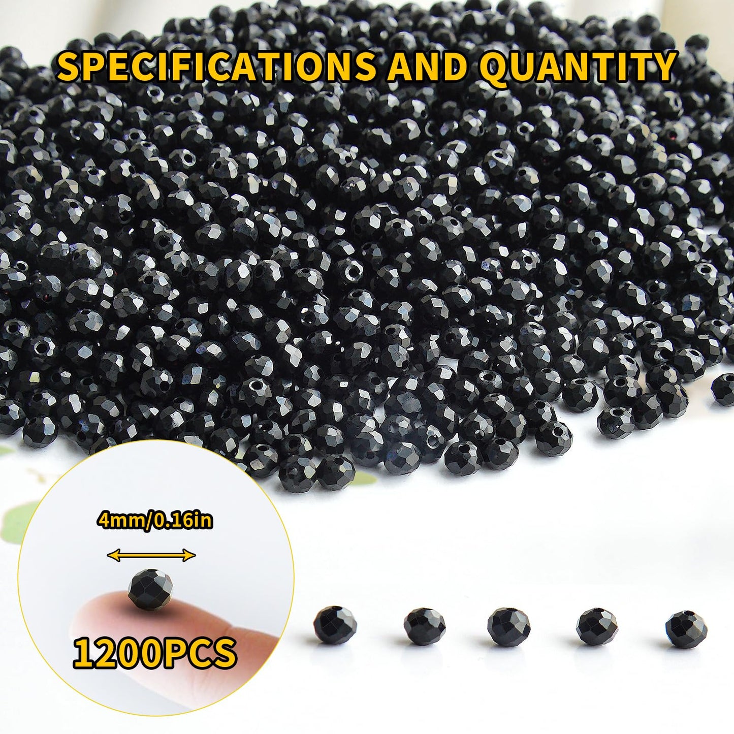 Laopottbeads 1200Pcs 4mm Crystal Glass Beads for Jewelry Making Beads for Bracelets Necklace Pendants Making Supplies(Black)