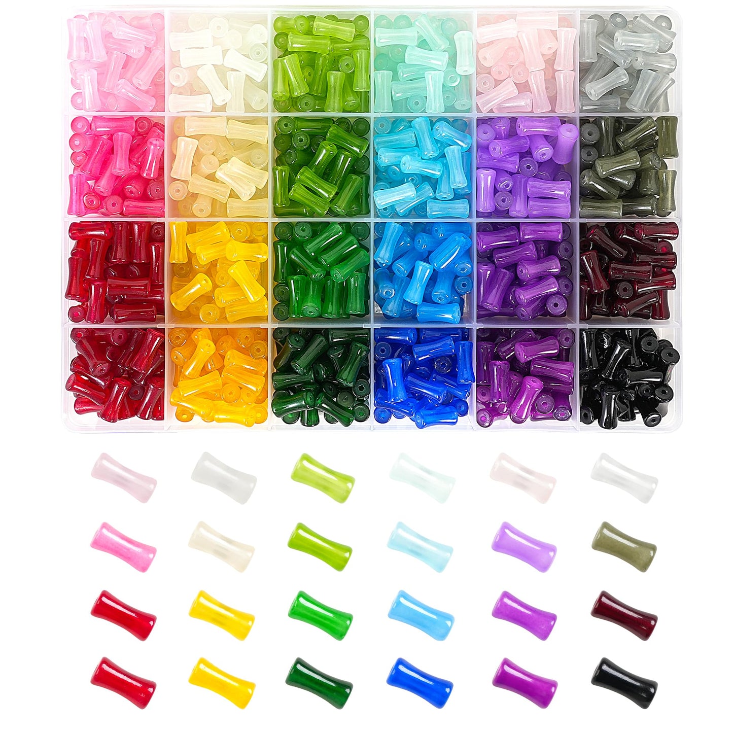 REVKI 6 * 12mm Glass Beads Bracelet Making Kit,600pcs 24 Colors Rice Shaped Natural Bamboo Crystal Beads for Jewelry Making,Teardrop Glass Beads for DIY Necklace Crafts