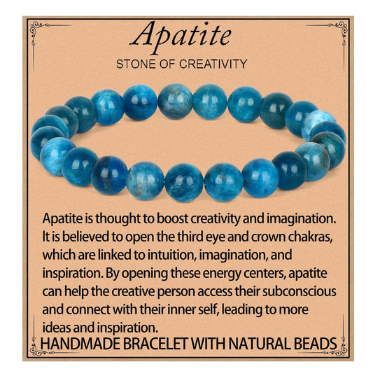 LPBeads Handmade Natural Gemstone Stretch Elastic 8mm Blue Apatite Bracelet Healing Crystal Round Stone Beads Jewelry Gifts for Women Men