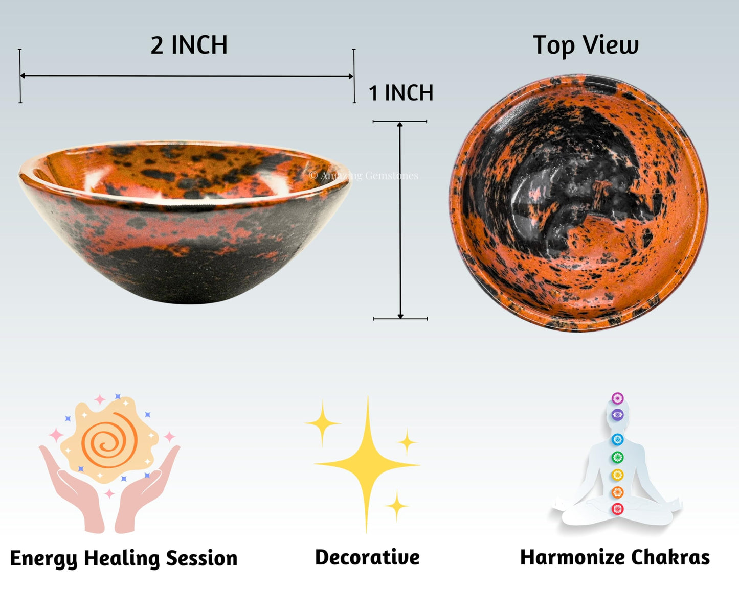 Mahogany Obsidian Crystal Bowl - 2 Inch Decorative Bowls for Room and Home Decor - Gemstone Healing Crystals for Elegant Display, Positive Energy Balance and Gift
