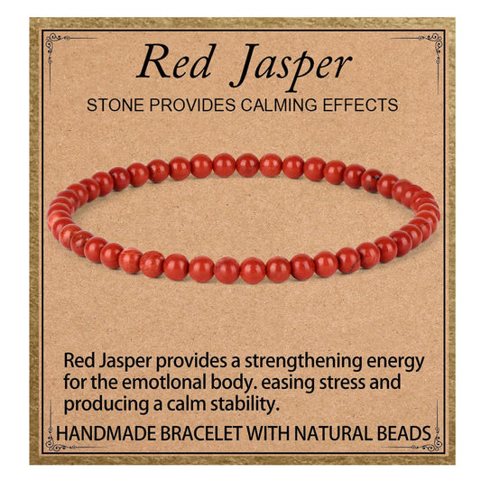 LPBeads Handmade Natural Gemstone Stretch Elastic 4mm Red Jasper Bracelet Healing Crystal Round Stone Beads Jewelry Gifts for Women Men