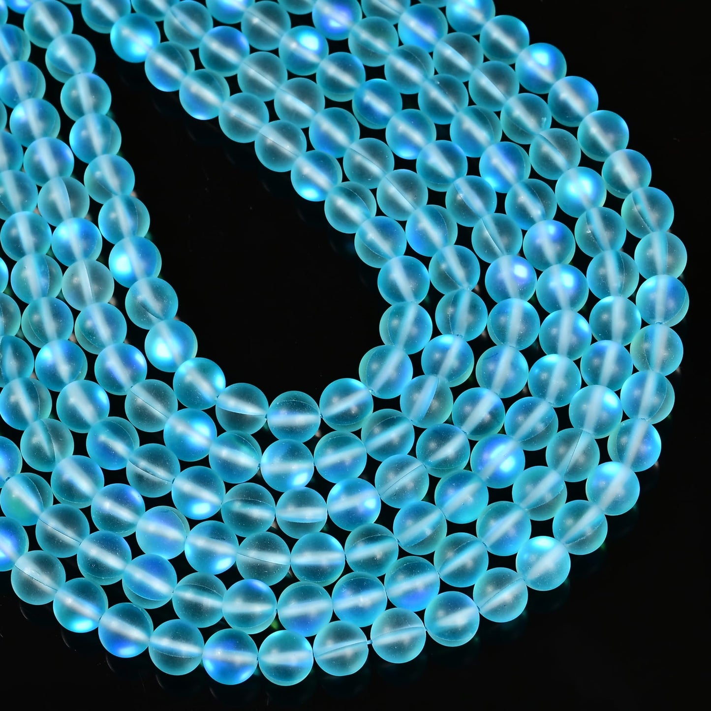 6mm Matte Aqua Blue Mermaid Aurora Crystal Glass Bead, Glitter Round Synthetic Moonstone Beads for Jewelry Making Bracelets