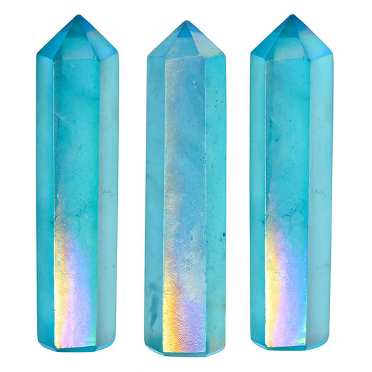 Amazing Gemstone Aqua Aura Quartz Crystal Points Bulk Healing Crystals and Stones - Pack of 3 Single Terminated Healing Wand Point Bulk Crystals for Crafts, Crystal Grid, DIY Work - Premium Crystals