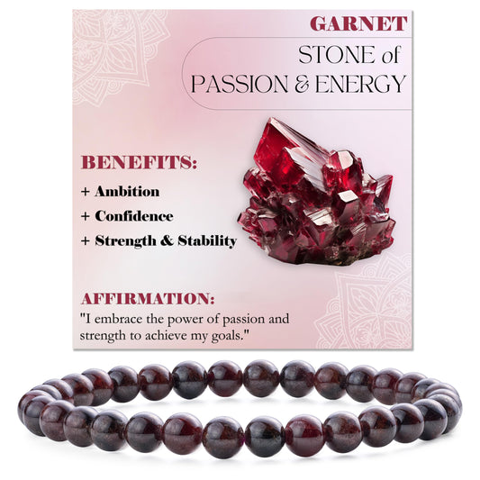 Bivei Garnet - Passion & Energy - 6mm Beaded Bracelets for Women Handmade Semi Precious Natural Stone Stretch Elastic Jewelry for Women Yoga Protection Gifts