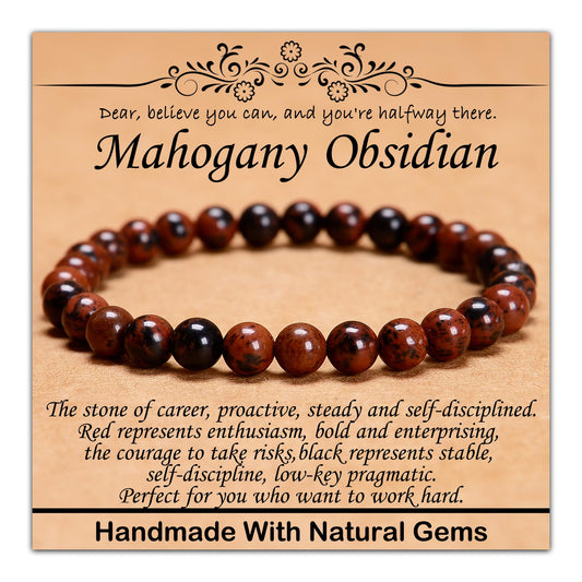 CHCCOYE 6mm Natural Healing Gemstone Bracelet Handmade Yoga Stretch Elastic Bracelet Stress Relief Crystal Jewelry for Men and Women (6mm,Mahogany Obsidian)