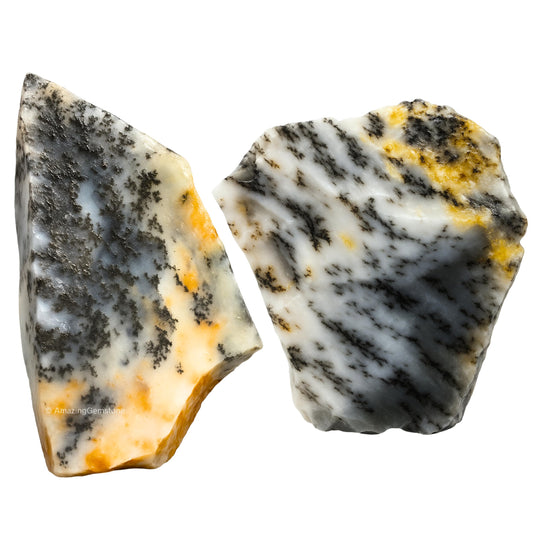 Amazing Gemstone Dendrite Opal Raw Crystals and Healing Stones, Natural Rocks for Tumbling - DIY Raw Stones and Crystals, 2 Pieces