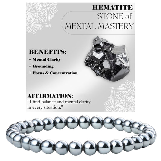 Bivei Hematite - Mental Mastery - 6mm Beaded Bracelets for Women Handmade Semi Precious Natural Stone Stretch Elastic Jewelry for Women Yoga Protection Gifts