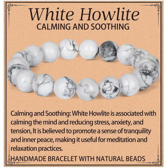 LPBeads Handmade Natural Gemstone Stretch Elastic 10mm White Howlite Bracelet Healing Crystal Round Stone Beads Jewelry Gifts for Women Men