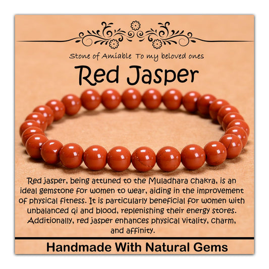 CHCCOYE 6mm Natural Healing Gemstone Bracelet Handmade Yoga Stretch Elastic Bracelet Stress Relief Crystal Jewelry for Men and Women (6mm, Red Jasper)
