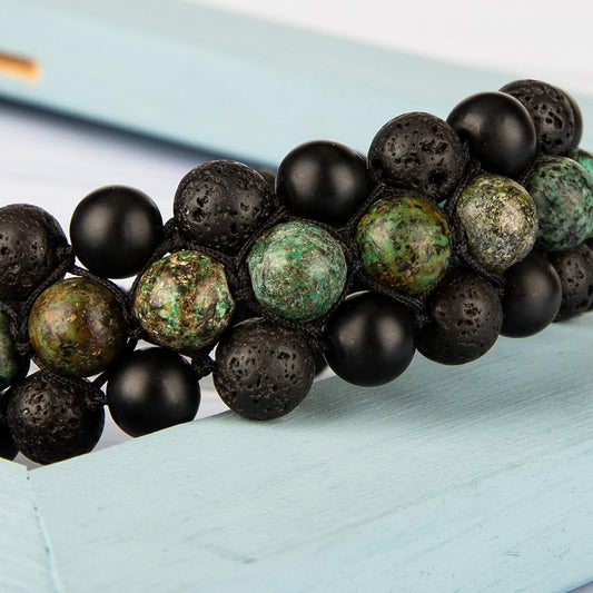 Bivei 8mm Natural Lava Rock Stone Bracelets for Men, Healing Crystal Essential Oil Diffuser Beads Bracelet Chakra Yoga Energy Anxiety Gemstone Bracelet - 3 Layer