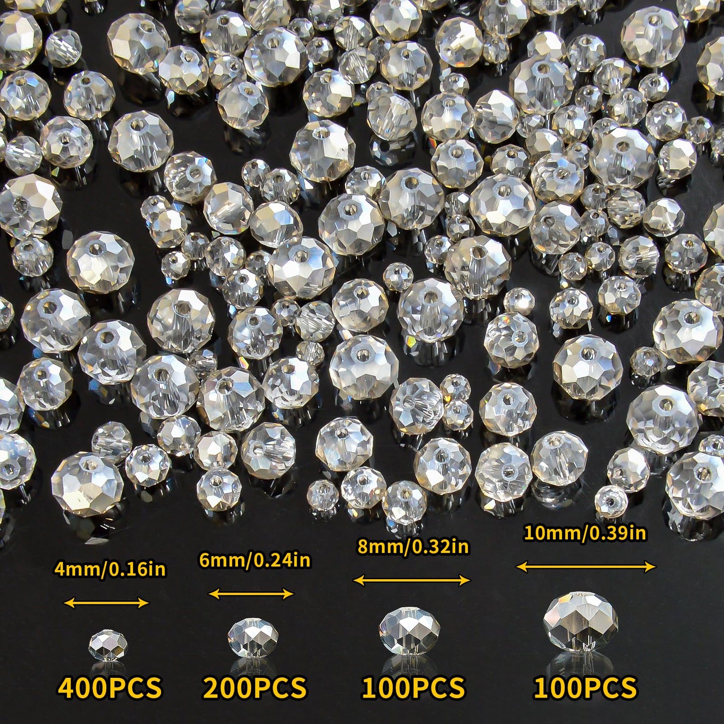 Laopottbeads 800Pcs 4/6/8/10mm Crystal Glass Beads for Jewelry Making Beads for Bracelets Necklace Pendants Making Supplies(Gray)