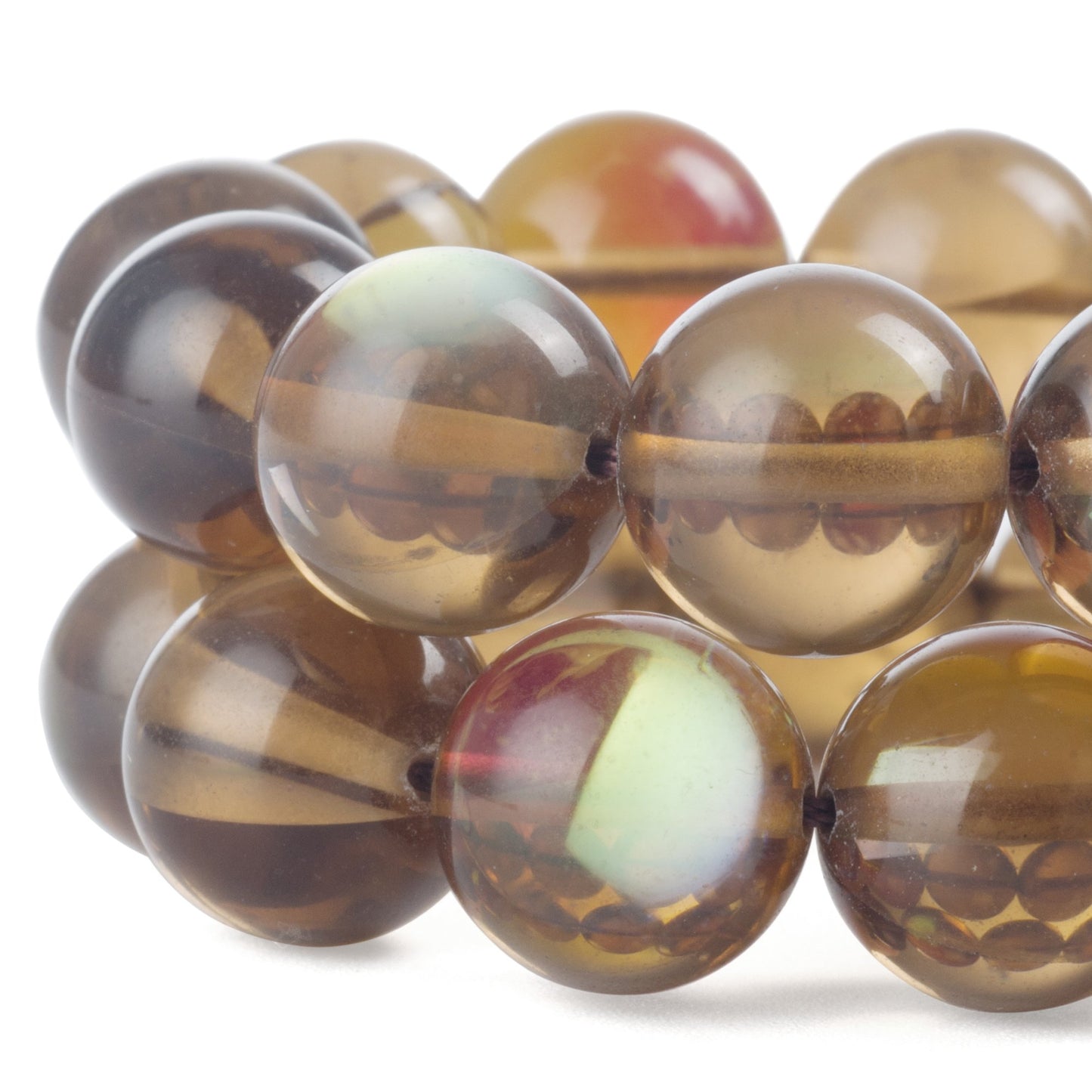 RUBYCA Round Moonstone Crystal Glass Beads Aura Iridescent for Jewelry Making (1 Strand, 8mm, Brown)