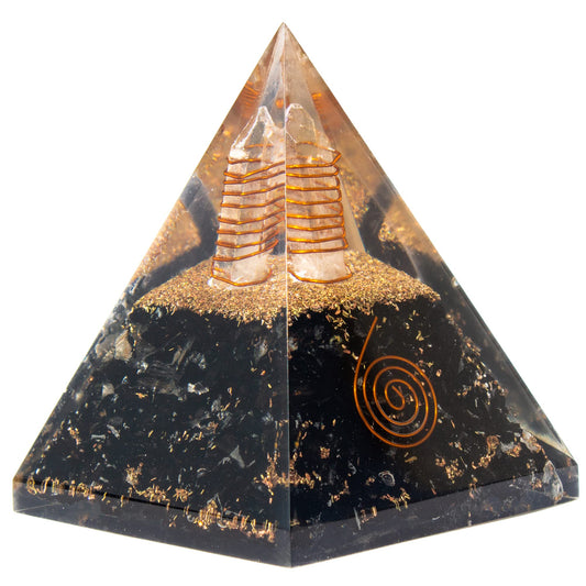 Black Tourmaline Orgone Pyramid for Protection & Security | Orgonite pyramids with Copper Coil and Crystal Quartz for Chakra Protection