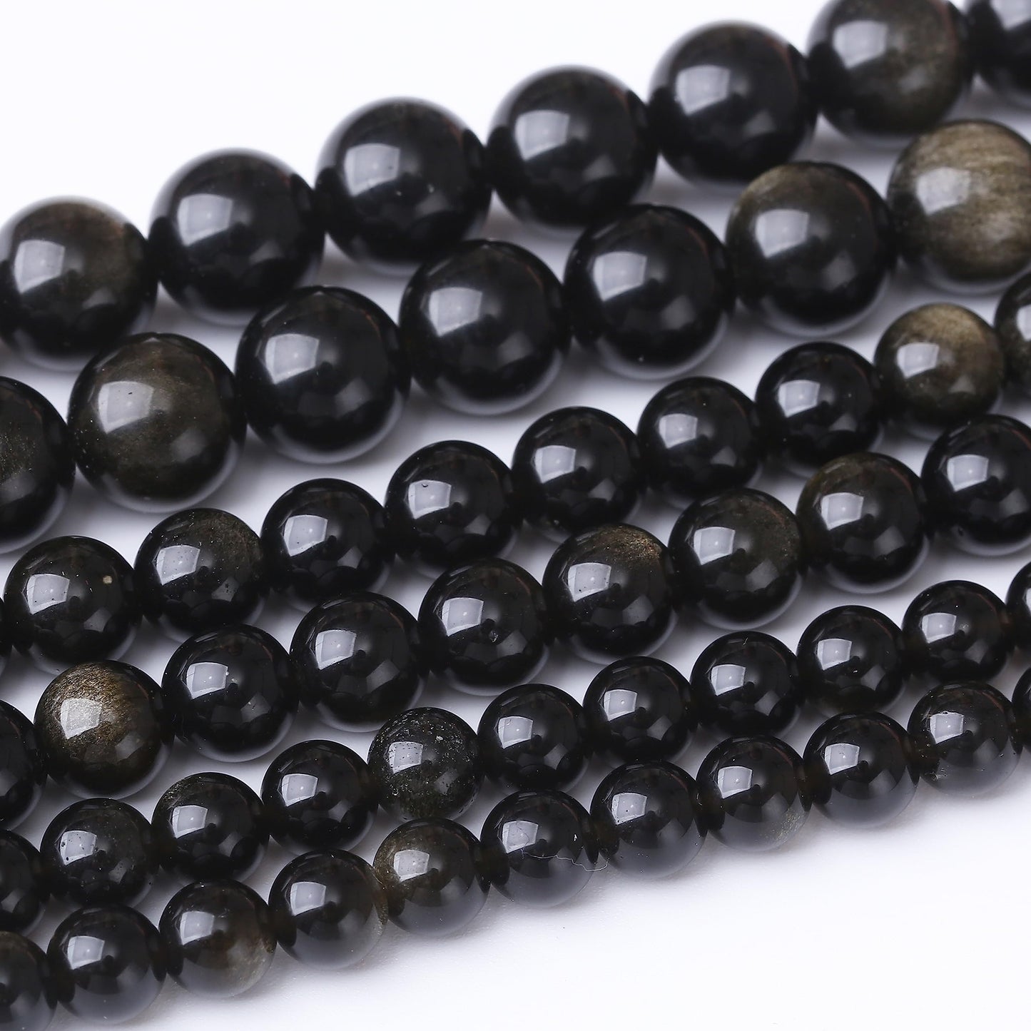 32PCS 12MM Natural Black Golden Obsidian Stone Beads Energy Healing Beads for DIY Jewelry Bracelet Necklace Making for Jewelry Making15Inch