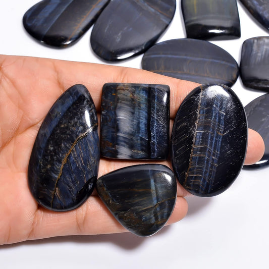 Natural Blue Tiger Eye Gemstone- Healing Crystals for DIY Jewelry Making -Loose Natural Cabochon -Perfect for Crafting Unique Jewelry Designs Gift for Her, Mother and Wife (5 pcs, 25-35 mm)