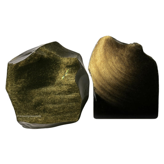 Amazing Gemstone Golden Sheen Obsidian Raw Crystals and Healing Stones, Natural Rocks for Tumbling - DIY Raw Stones and Crystals, 2 Pieces