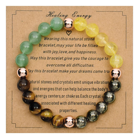 Ayriwoyi Feng Shui Citrine Bracelet Healing Crystal Bracelet For Women Men Green Aventurine Pyrite Tiger Eye Stone Beaded Bracelets Money Attraction