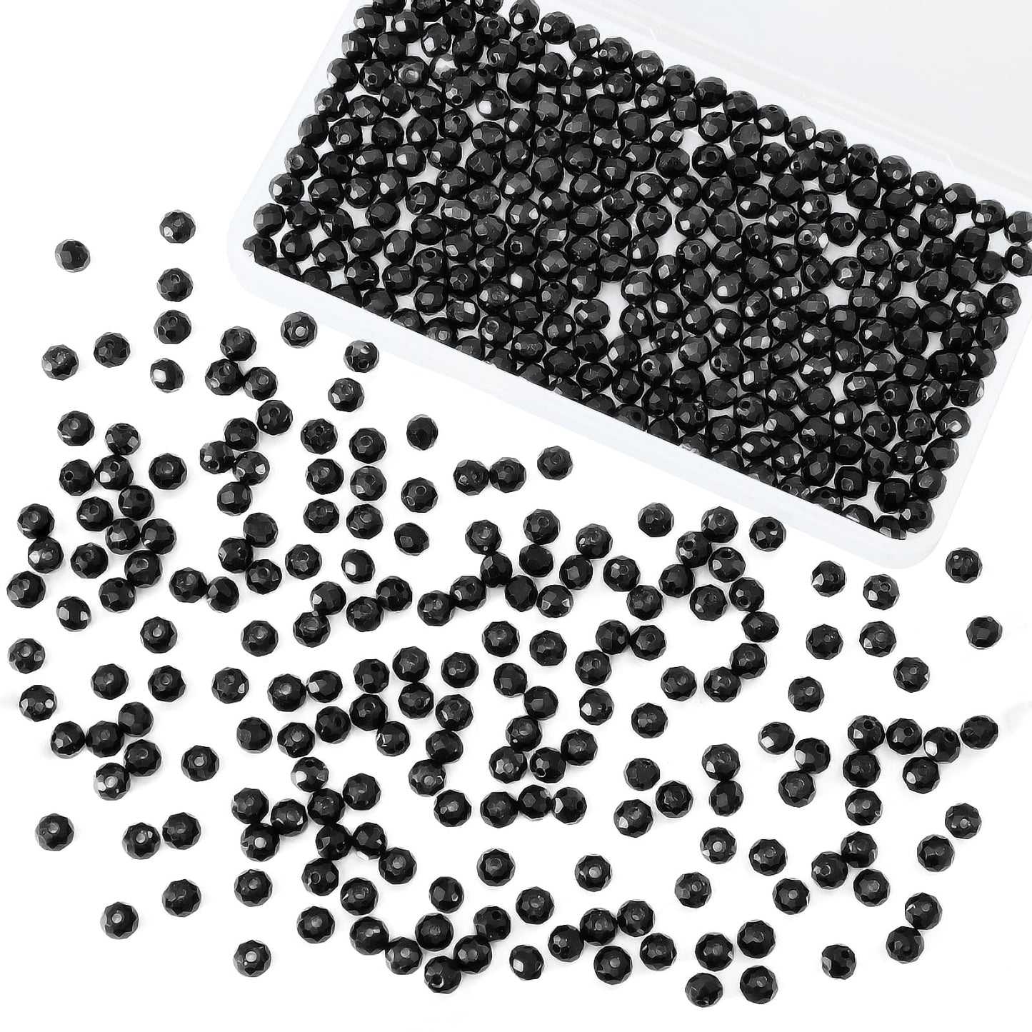 Laopottbeads 500Pcs 6mm Crystal Glass Beads for Jewelry Making Beads for Bracelets Necklace Pendants Making Supplies(Black)