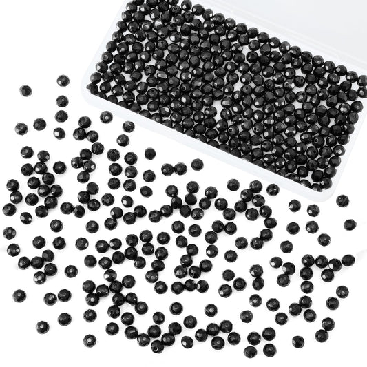 Laopottbeads 500Pcs 6mm Crystal Glass Beads for Jewelry Making Beads for Bracelets Necklace Pendants Making Supplies(Black)