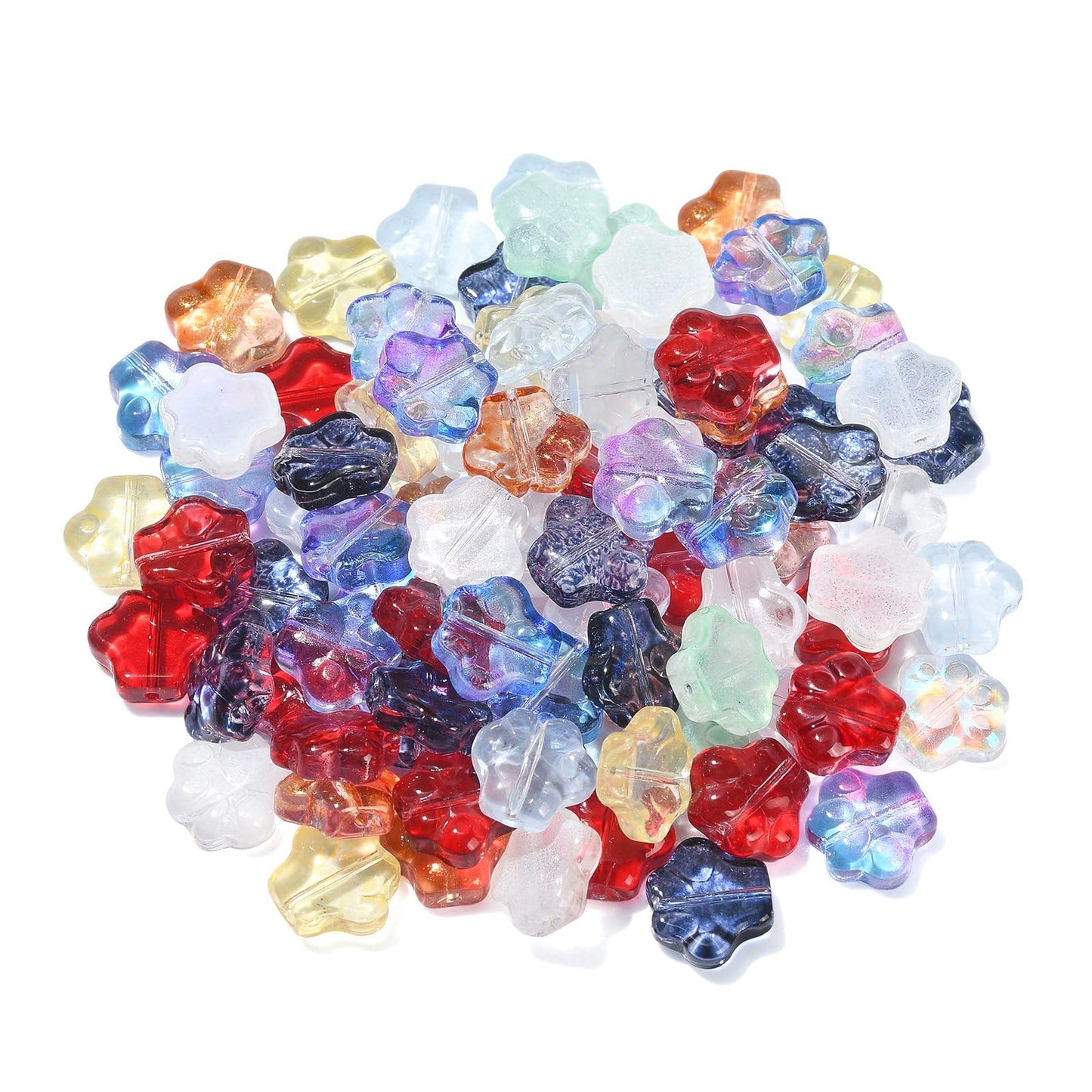 LiQunSweet 100 Pcs Mixed Style Colorful Cystal Glass Beads Dog Cat Animal Paw Prints Footprint Beads for Jewelry Making